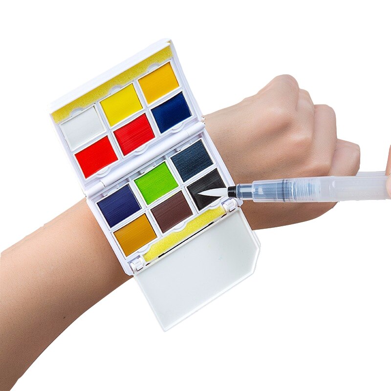 12/24 kleuren Solid Aquarel Verf Set Creatieve Draagbare Horloge type Pigment met Kwast voor Kunst Levert