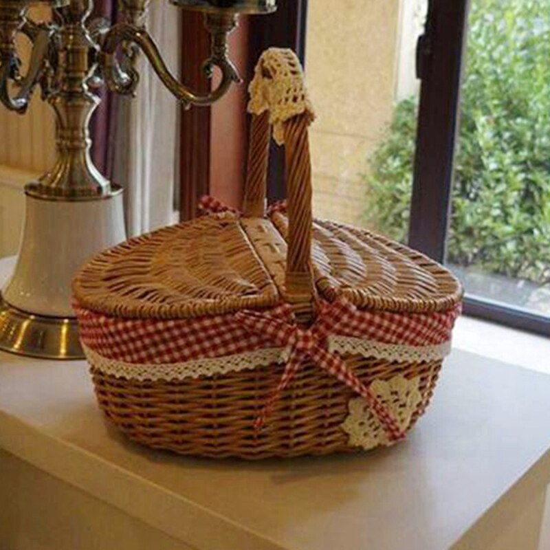 Hand Made Wicker Basket Wicker Camping Picnic Basket Shopping Storage Hamper and Handle Wooden Wicker Picnic Basket