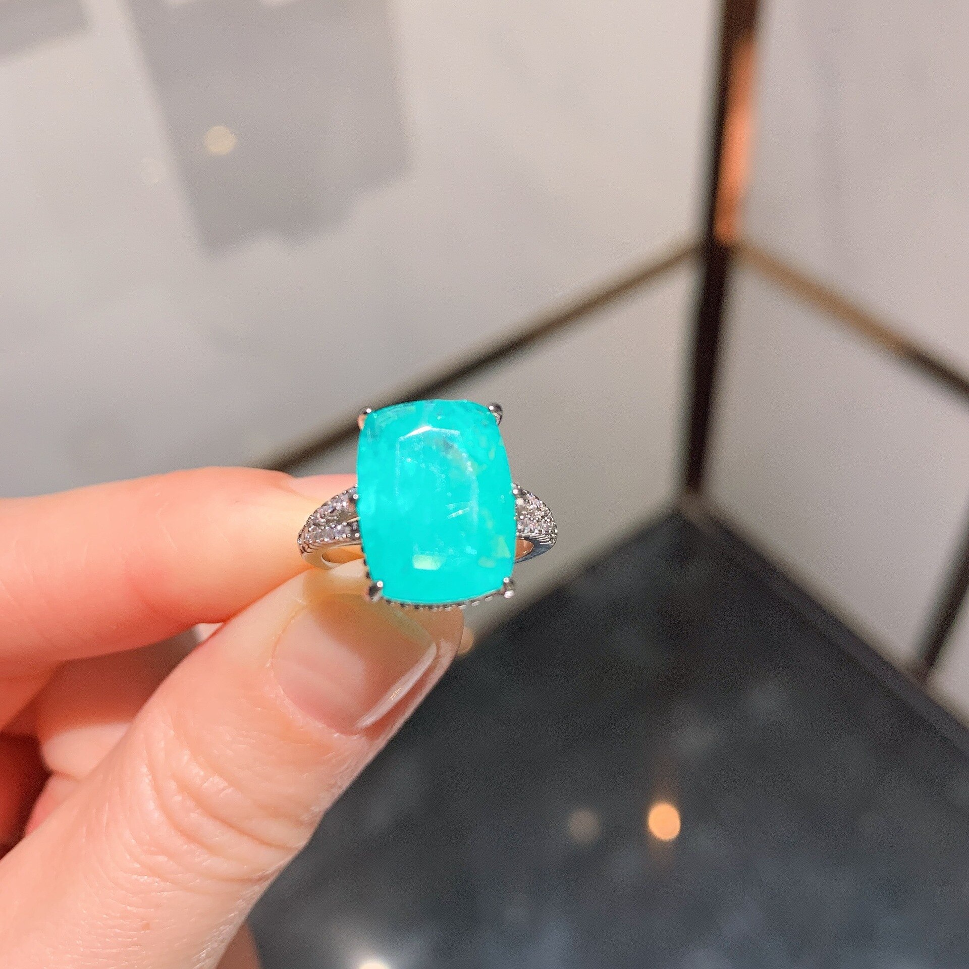 Qtt Zilver Kleur Luxe Paraiba Ring Voor Vrouwen Vierkante Toermalijn Stenen Ringen 2022 Trend Vrouwelijke Liefde Sieraden: Default Title