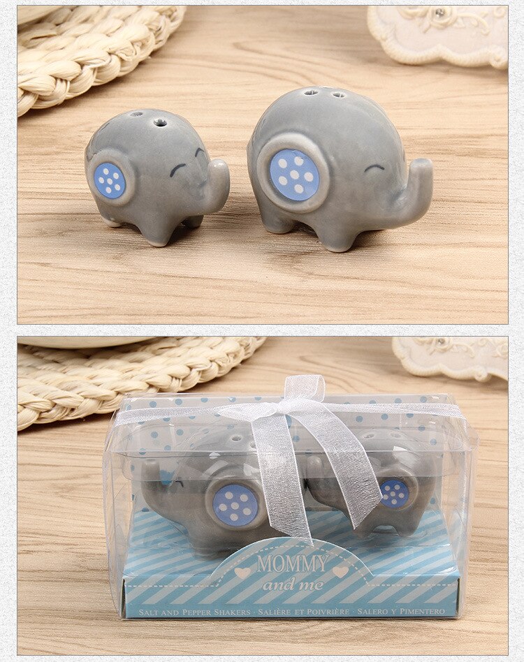 20 pièces = 10 ensembles/lot bébé douche maman et moi petit éléphant d'arachide en céramique salière et poivrière faveurs de mariage