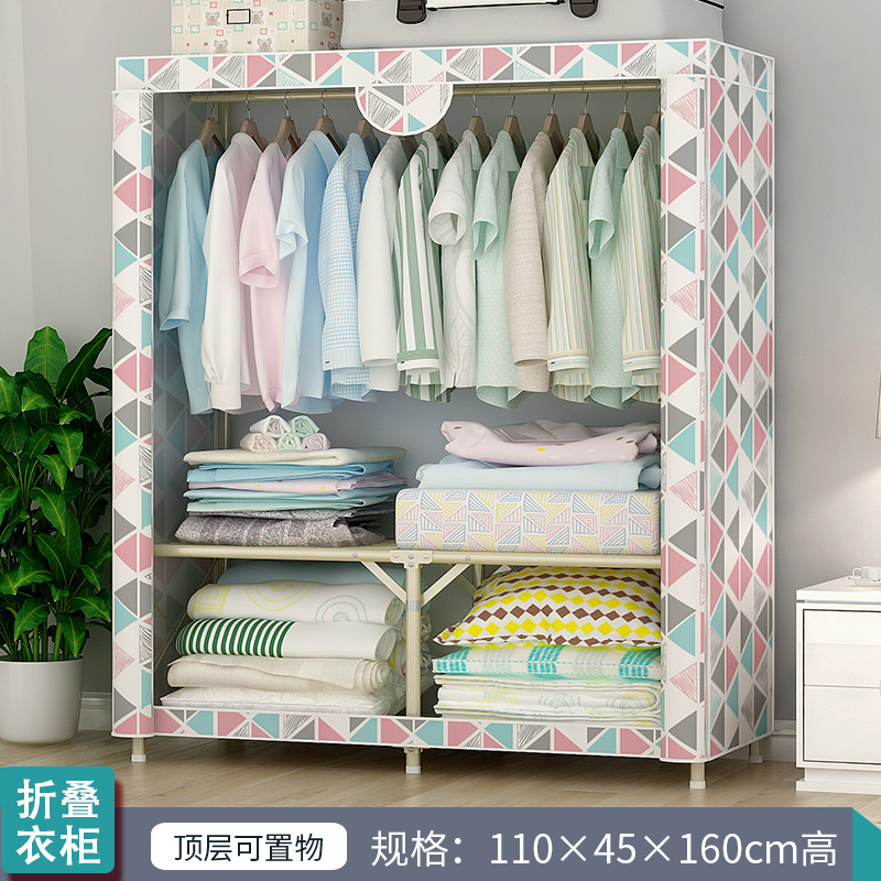 Free install Folding Wardrobe Simple Metal Iron Coat Rack Floor Shelf Standing Clothes Hanging Storage Bedroom Furniture szafa: 110 triangle