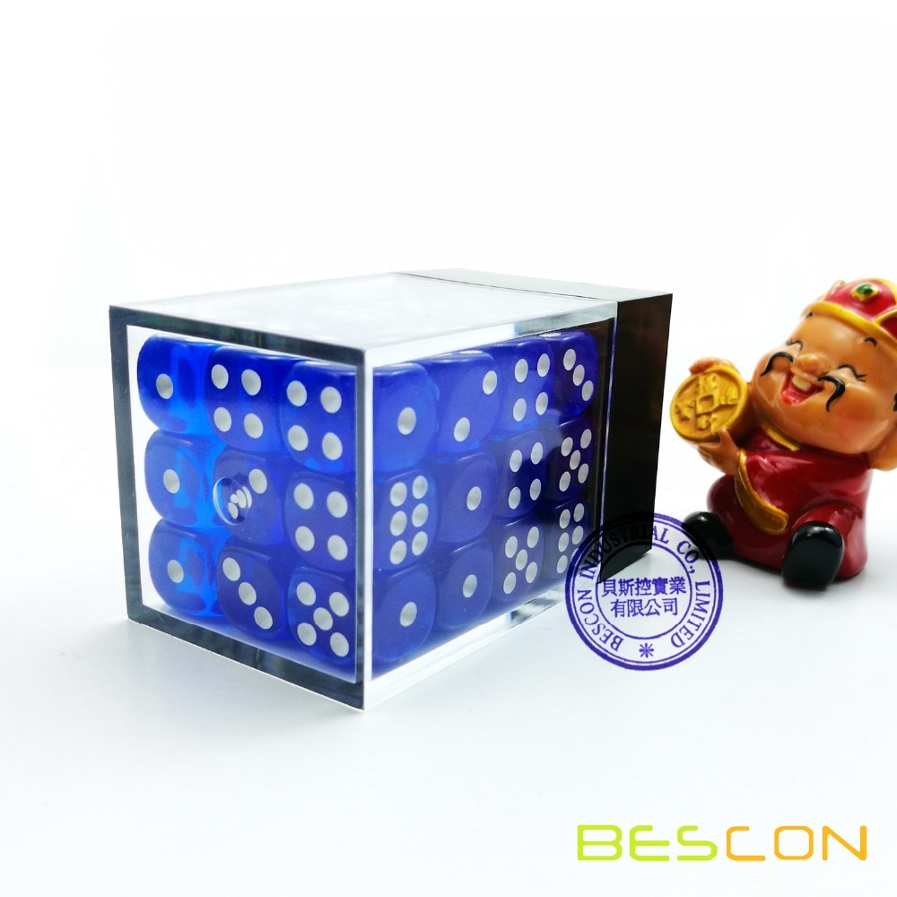 Bescon 12mm 6 Seitige Würfel 36 in Ziegel Kasten, 12mm Sechs Seitige Sterben (36) Block von Würfel, Durchscheinende königlich Blau mit Weiß Pips