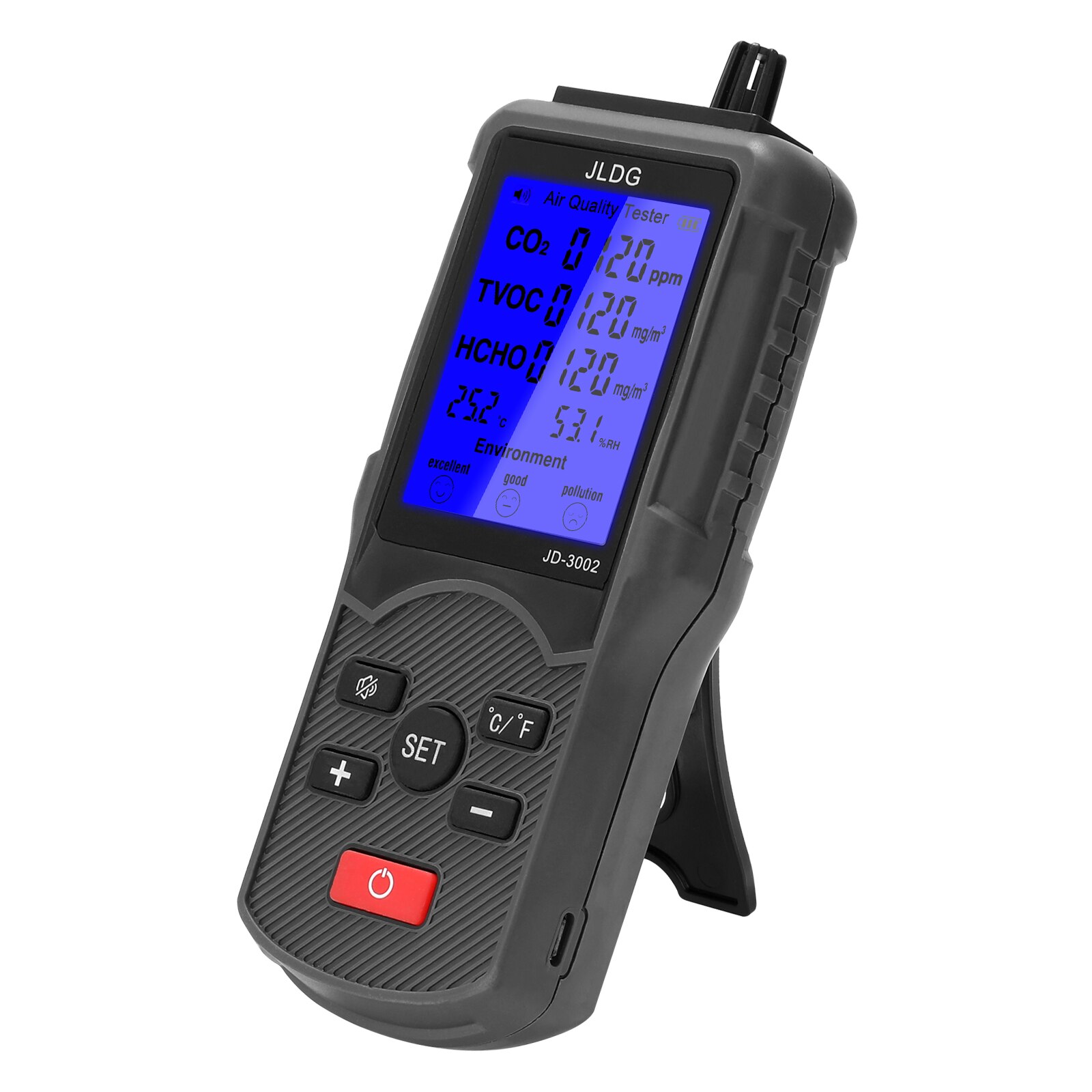 JD-3002 CO2 Meter Multifunctional Air Monitor TVOC Meter Temperature Humidity Measuring Device Gas Detector Sensor