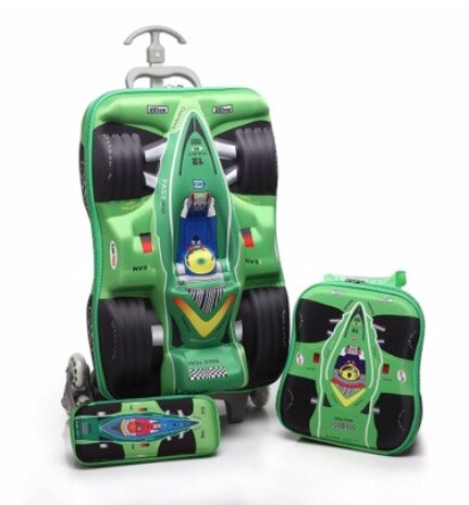 3PCS/set cartoon students trolley case Lovely kids Climb stairs Luggage Travel 3D EVA stereo suitcase child pencil box: Army Green