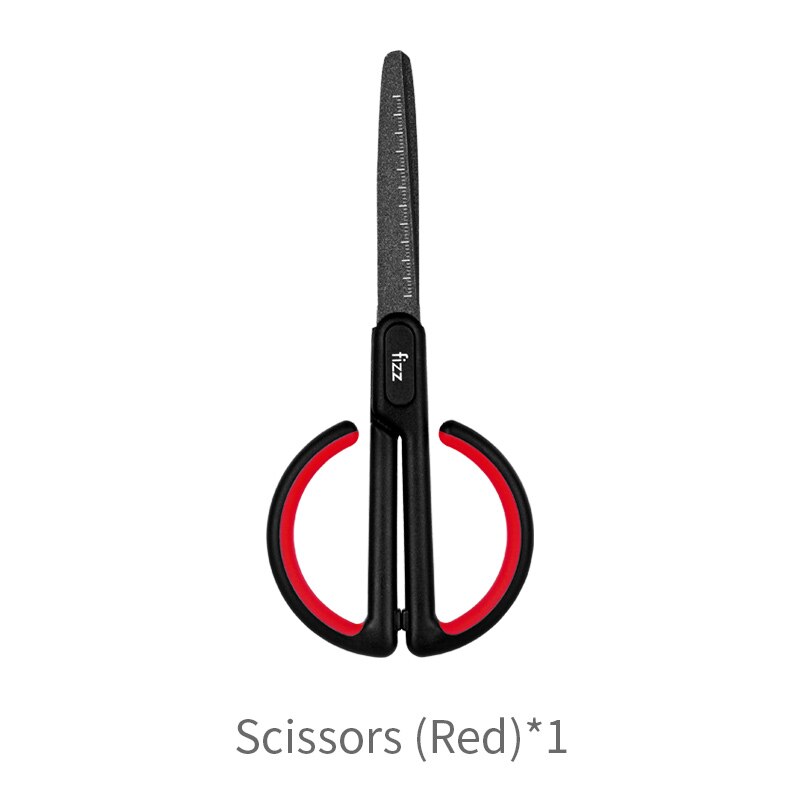 Fizz Stationery Scissors With Scale Paper Cutting Safe Rounded Stainless Steel Art Scissors Stationery Paper Cutter For Office: Red