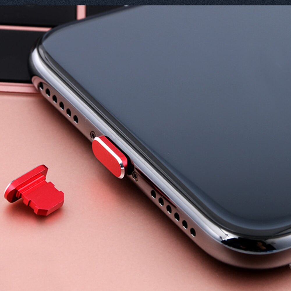 1Pcs Stof Plug Metal Anti Dust Dock Charger Plug Stopper Cap Cover Voor Iphone X Xr Max 8 7 6S Plus Mobiele Telefoon Accessoires: 04 red