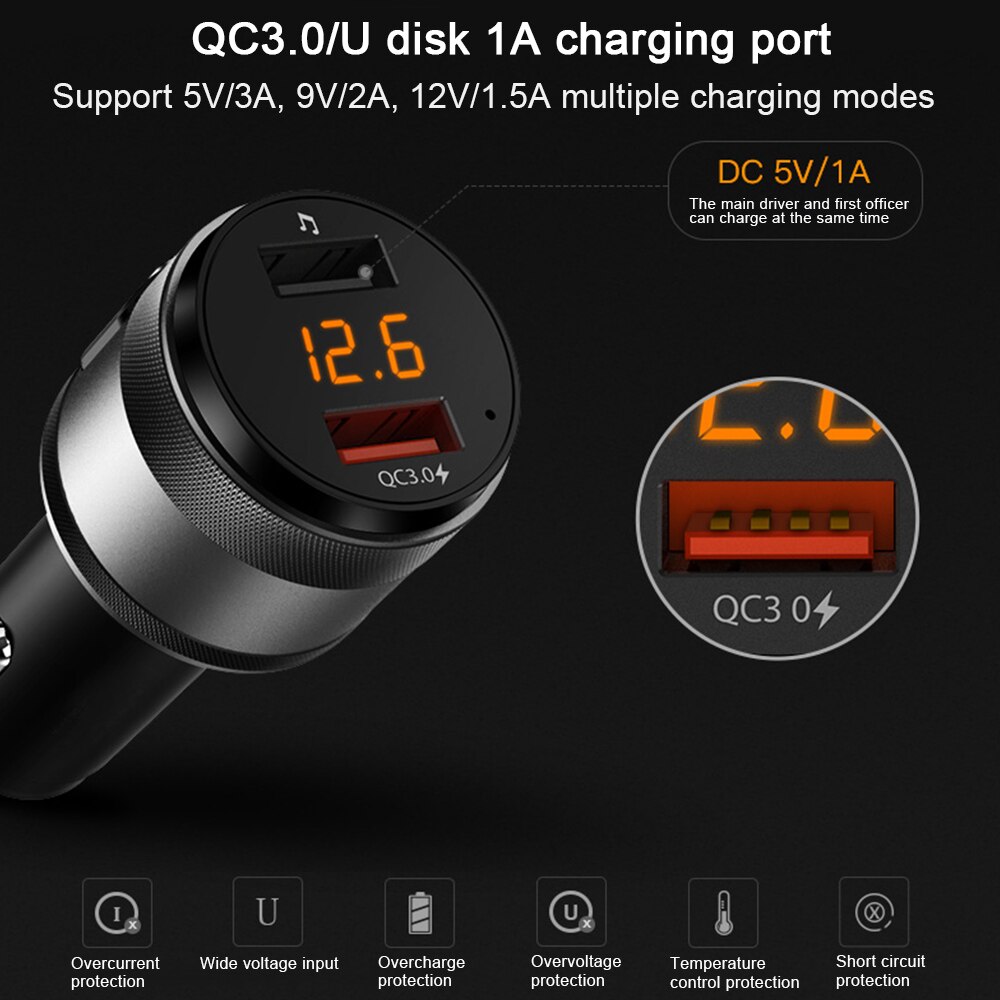 C57 Car Fm Transmitter Bluetooth 4.2 Car Charger QC 3.0 Car Charging Fast Charger QC3.0 Hands-free Dual USB Smart Chip Charger