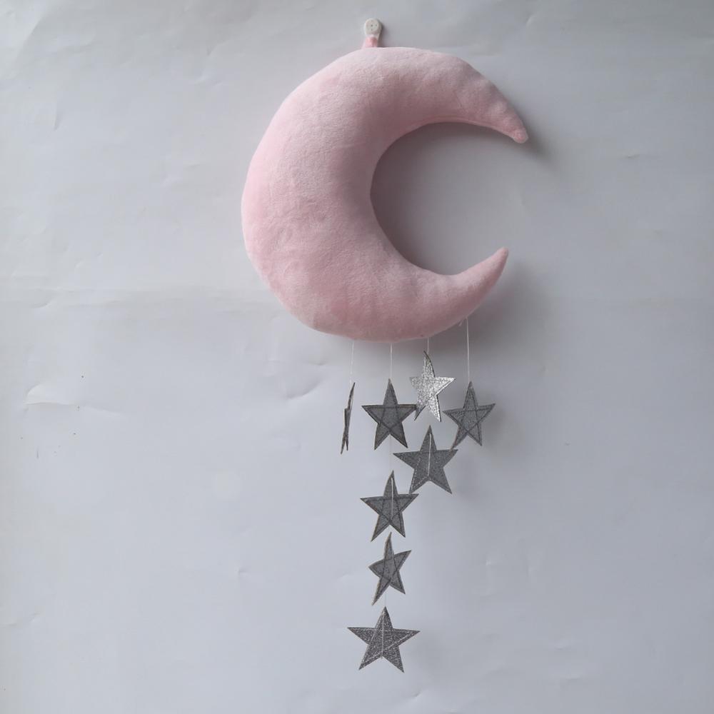 Baby seng hængende legetøj soft star moon crib vedhæng sengetøj sæt ornament dejlige sky væg indretning udstoppet legetøj: Lyserød og sølvfarvet