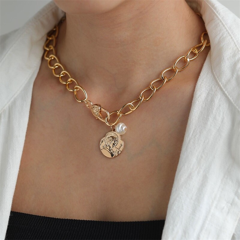 Collar de cadena de eslabones dorados estilo Hip Hop para mujer, Gargantilla gruesa, grande, cubana, joyería Punk: 144ENS0001792