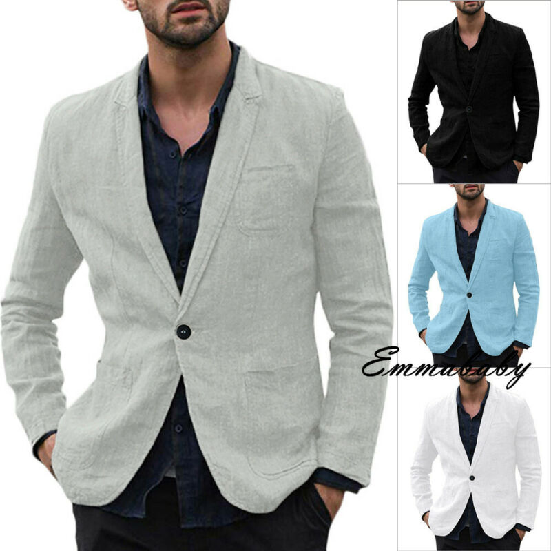 algodón Lino solo breasted verano Lino traje de hombre Slim Fit Peaked solapa novio comodidad negocios Blazer