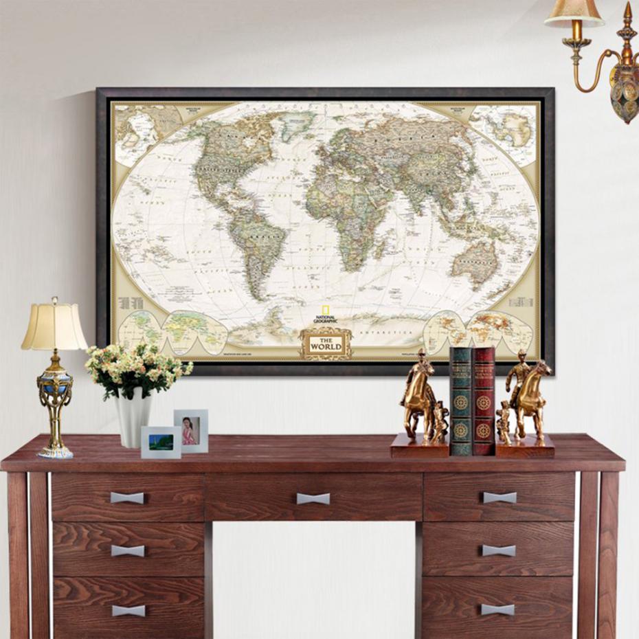 Large Vintage World Map Office Supplies Detailed Antique Poster Wall Chart Retro Paper Matte Kraft Paper 28*18inch Map Of World