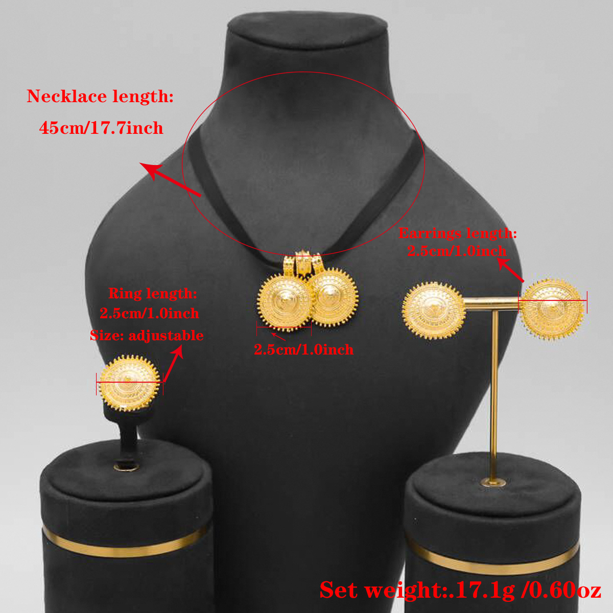 Ensemble de bijoux plaqué or 24 carats pour femme, collier ras du cou ruban noir, boucles d'oreilles, bague, pendentif, de fête pour les patients de mariage,