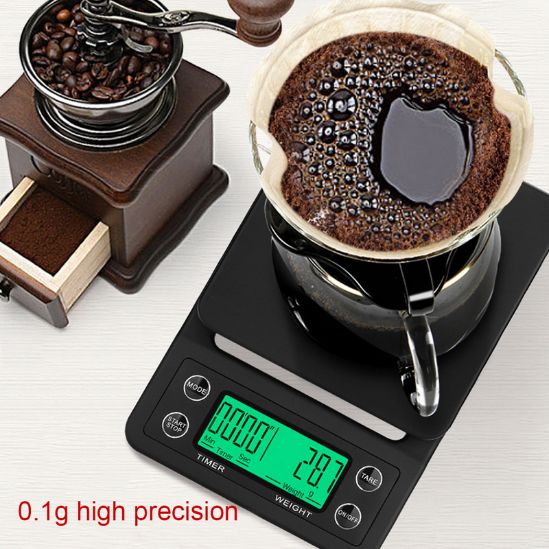 3 kg/0.1g 5 kg/0.1g Druppelen Koffie Schaal Met Timer Draagbare Digitale Keukenweegschaal Hoge precisie LCD Elektronische Weegschalen