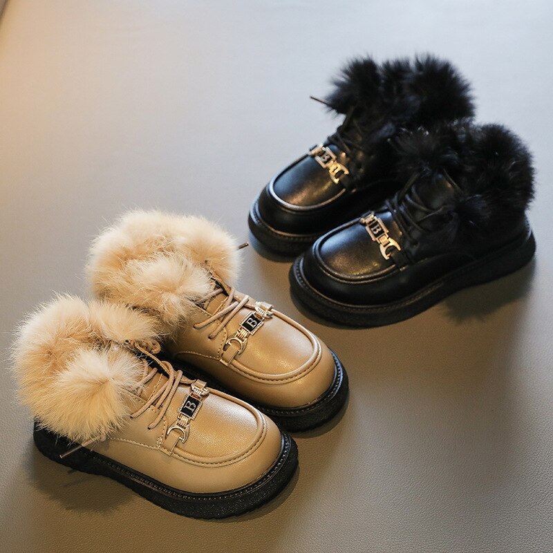 Meninas inverno botas de couro 2022 inverno meninos com correntes botas de neve crianças moda coreano botas de pelúcia antiderrapante elástico banda unisex