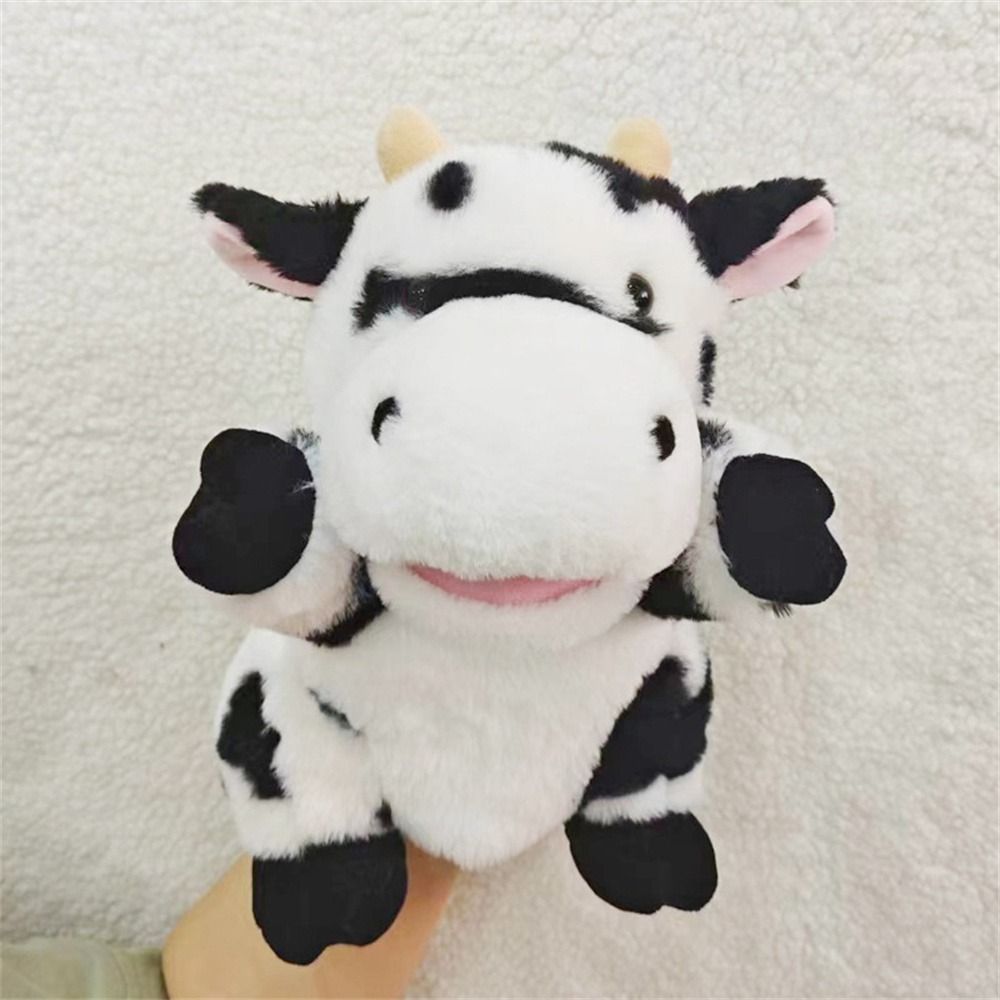 Christmas Movable Open Mouths Plush Animal Puppets Dog Horse Sheep Stuffed Animal Stuffed Hand Doll Soft Cow Duck Pig Teaching: WHITE