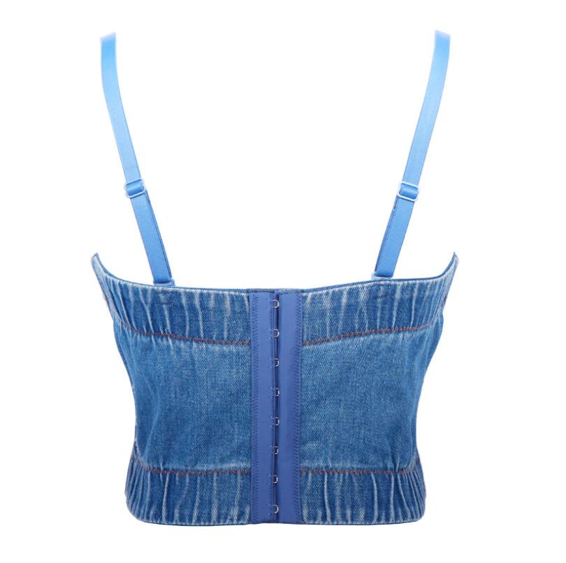 Denim diamantväst dam bustier bh nattklubb fest cropped top väst plus size handgjord väst diamant bh  p1262