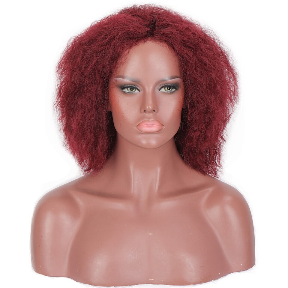 Afro kinky krøllet paryk luftigt hår til sorte kvinder syntetisk varmebestandig kinky krøllet paryk houyan: Rød