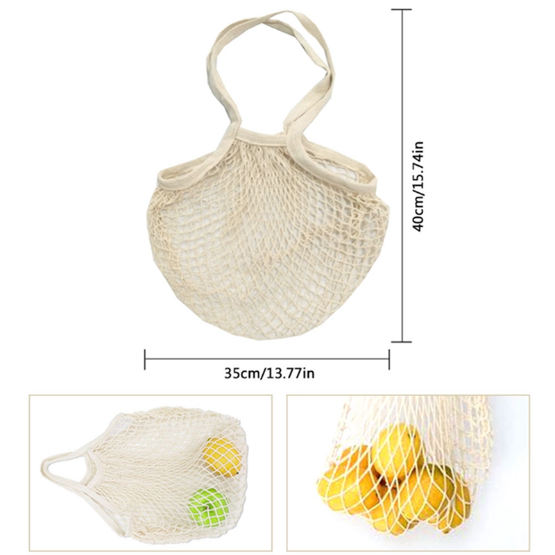 Eco Vriendelijke Herbruikbare Produceren Tassen Herbruikbare Biologisch Katoen Mesh Zakken voor Fruit Groente, Winkelen Handtas Lange Handvat Netto Tote