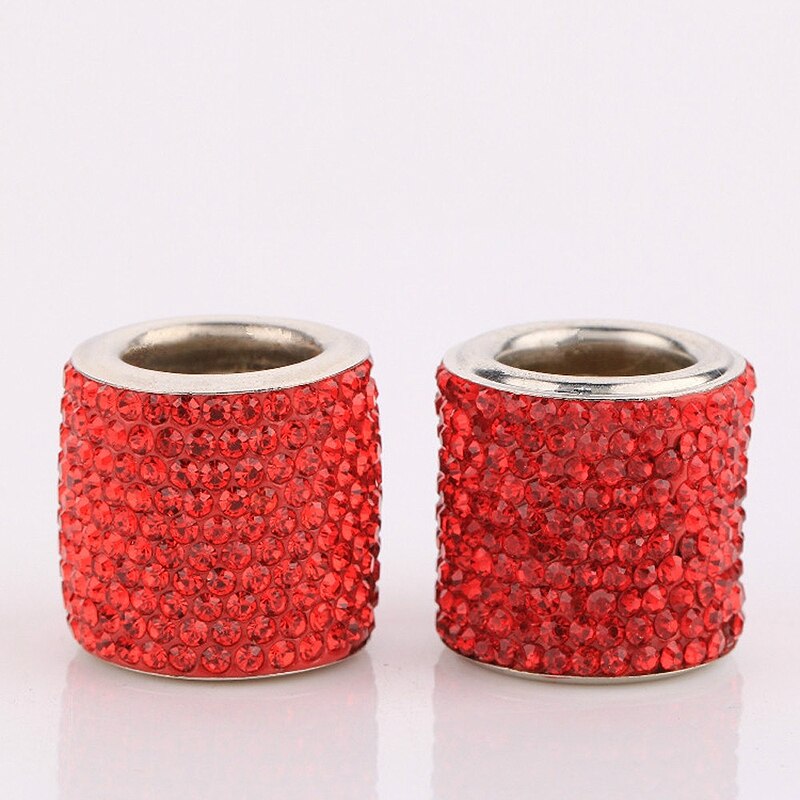Reposacabezas de cristal Universal para asiento de coche, collares de anillo de decoración, dijes de diamantes brillantes, accesorios de Interior de coche para mujeres y niñas: 2pcs red