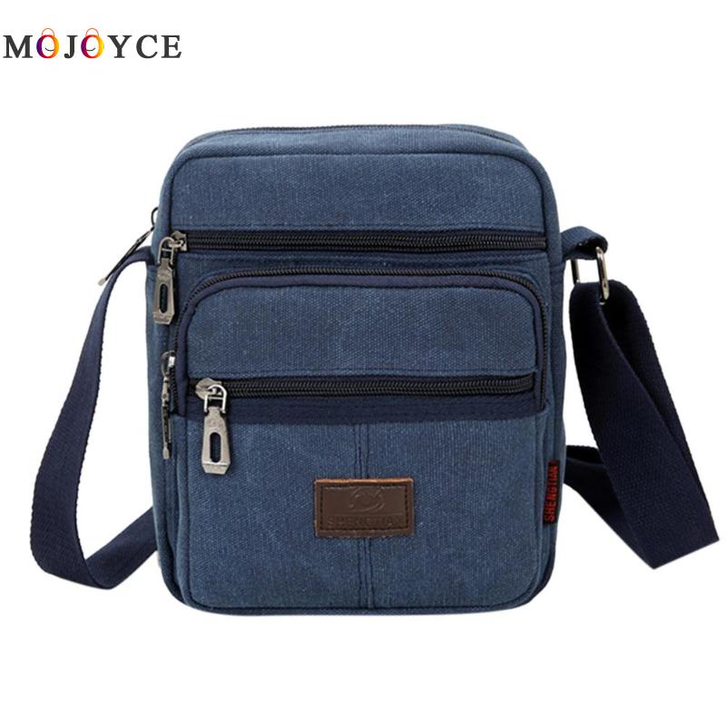 Canvas Crossbody Shoulder Bag Men Zipper Casual Travel Office Vintage Male Messenger Bag Bolsa Masculina: Blue