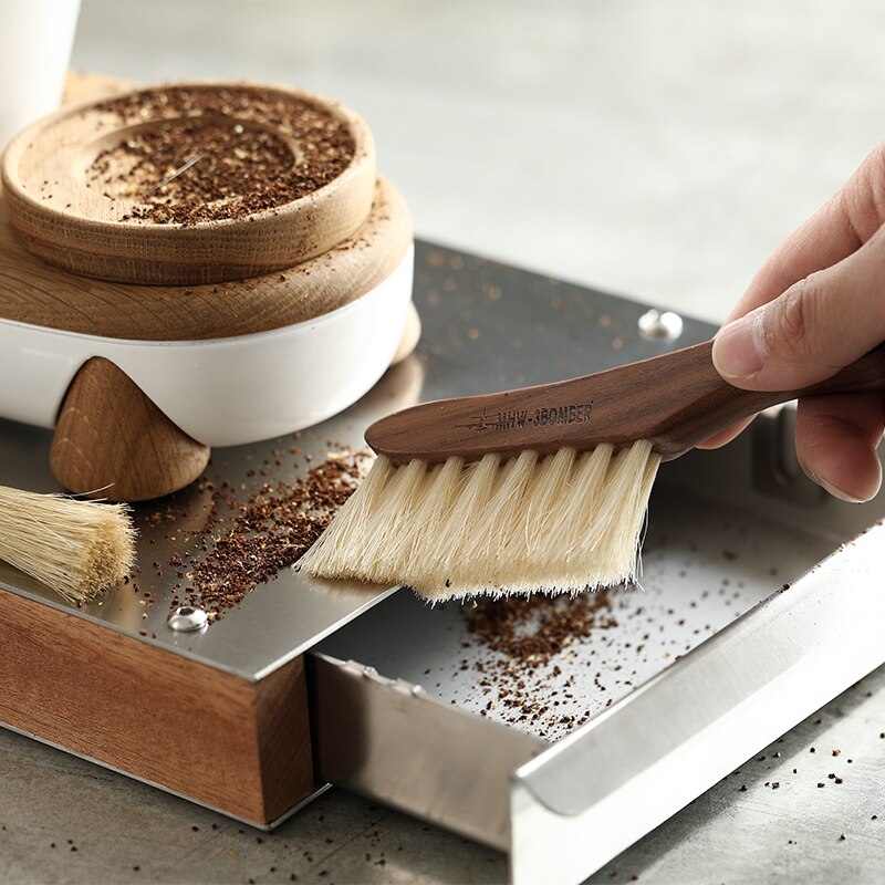 Cepillo de limpieza para molinillo de café, herramienta limpiadora para máquina de café, con cordón de cerdas naturales, para Barista, cepillo de limpieza de polvo