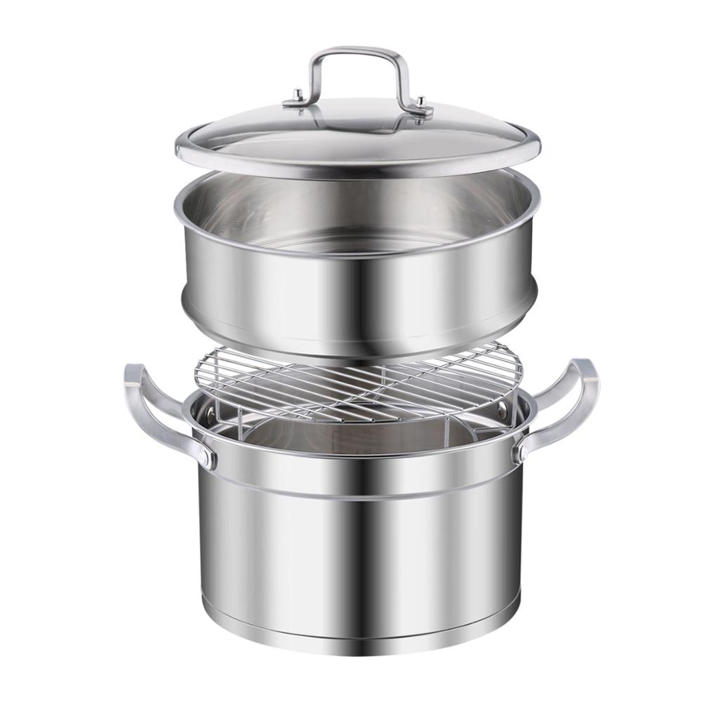 3 Piece Premium Heavy Duty Stainless Steel Steamer Pot Set Includes 3 Quart Cooking Pot, 2 Quart Steamer Insert and Vented Glass: 24cm