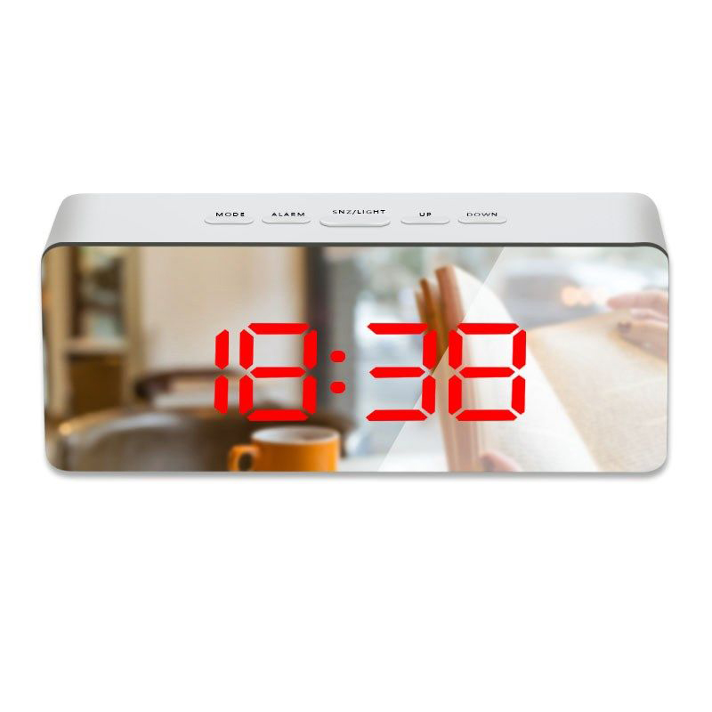 LED Mirror Alarm Clock Digital Table Clock Snooze Night Display Large Time Temperature Display For Home Office Decoration Clock: Red