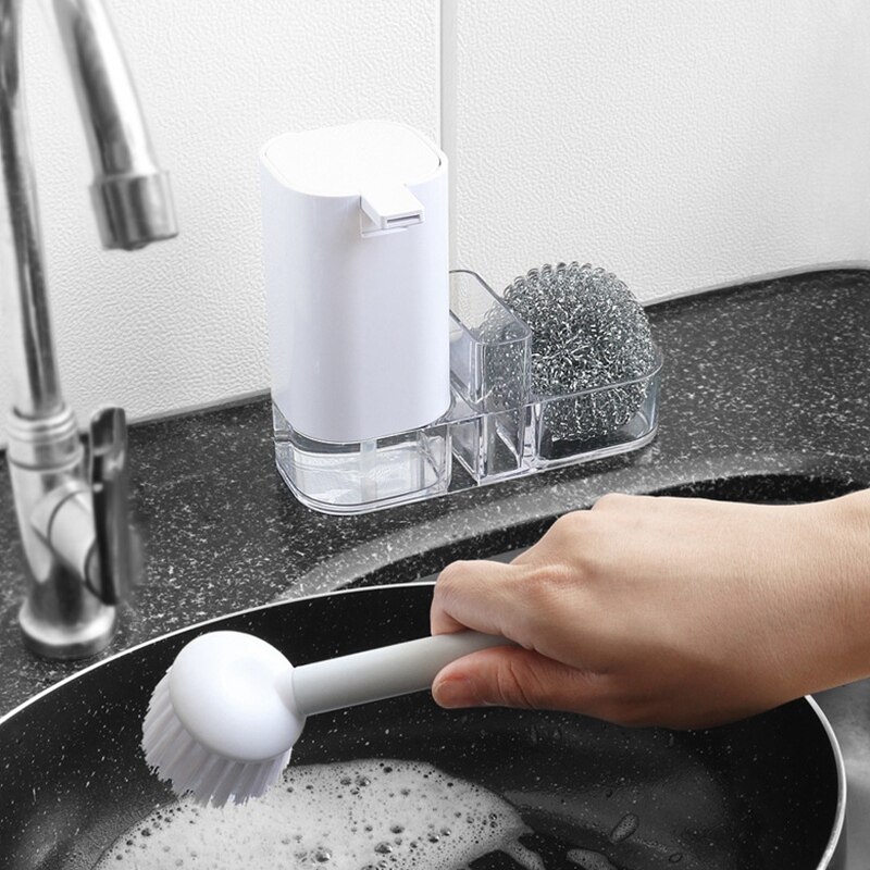Plastic Kitchen Sink Countertop Liquid Hand Soap Dispenser Pump Bottle Caddy with Storage Compartment - Holds and Stores