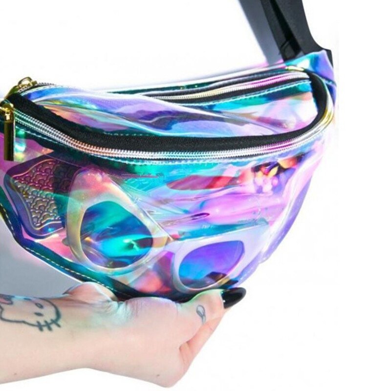 Punk Dame Mädchen Retro Regenbogen Transparent Tasche Bum Frauen Geldbörse Taille Tasche