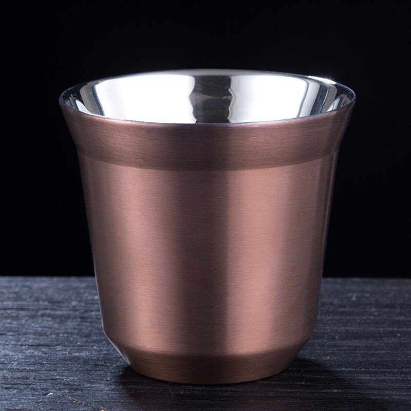 304 Double-layer Coffee Cup Mug Stainless Steel Wine Beer Cups Insulation Anti-scalding Drinking Table Coffee Tea Cup 80ML: Rose Gold