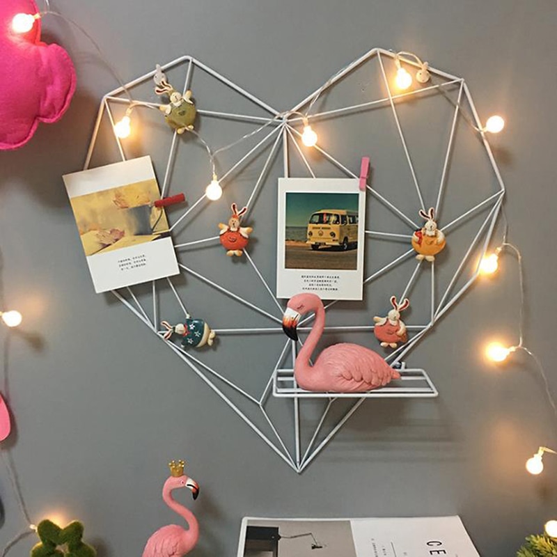 Estantes decorativos de hierro de estilo nórdico estante colgante de pared con forma de corazón para fotos, marco de postales, estante de almacenamiento para el hogar