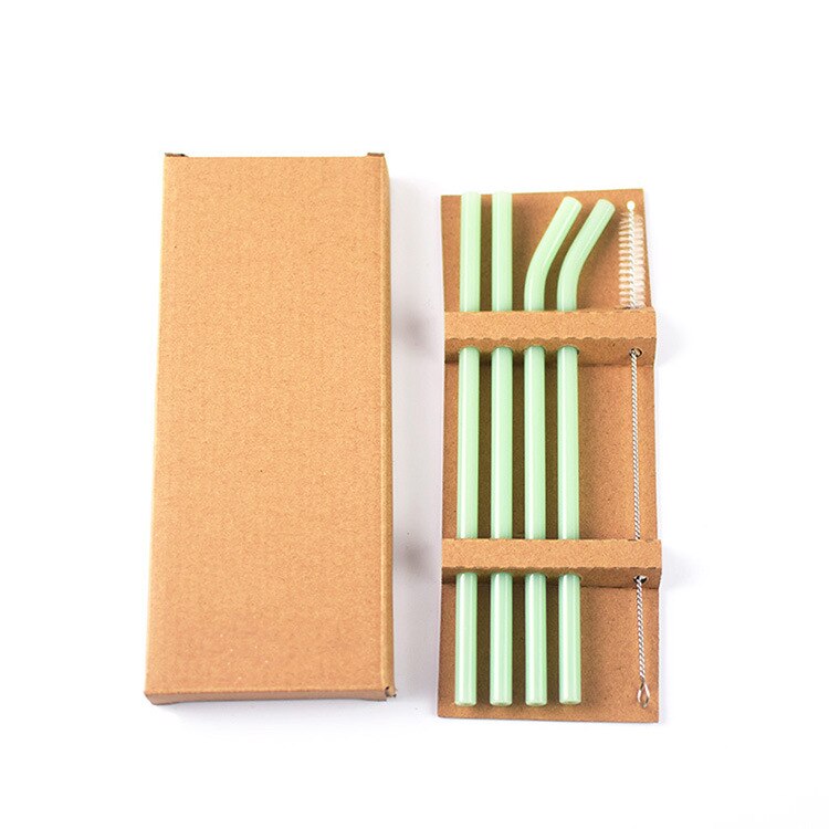 4 Stuks Herbruikbare Glas Rietjes 8Mm Rechte Gebogen Glas Rietjes Eco Vriendelijke Cocktail Rietjes Voor Dranken Melk Koffie: 8