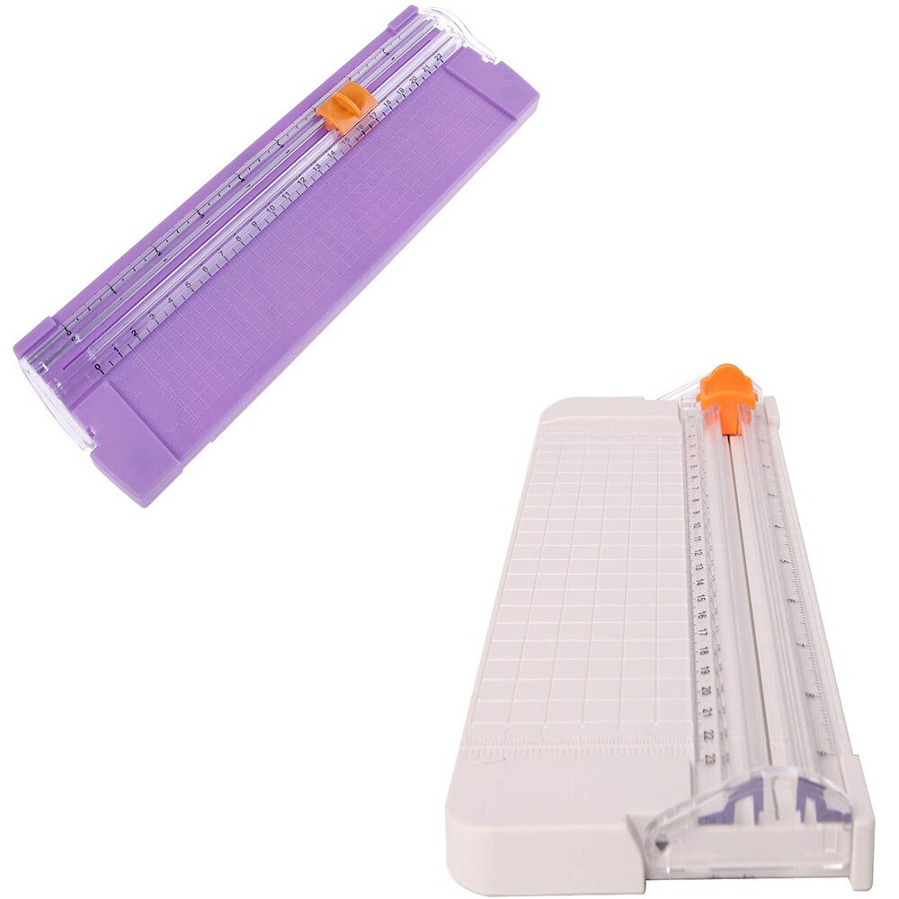 2Pcs Paper Trimmer Guillotine Mini Portable A4/A5 Size Card Cutter Photo Scrapbooking Trimmer With Finger Protection Slide Ruler: Purple-White