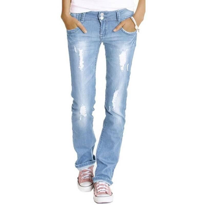 Frauen Jeans Distressed Jeans Damen Zerrissene Denim Hosen Plus Größe Dünne Jeans Hose Casual Hosen Frauen Kleidung: Light Blue / S
