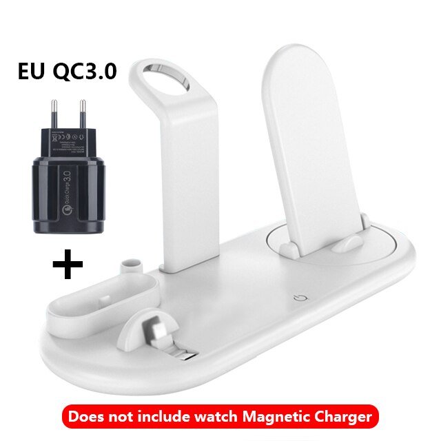 Chargeur sans fil 10w pour iPhone 11Pro XR XS MAX charge complète sans fil rapide 7 en 1 chargeur pour Apple Watch 5 4 3 pour Airpods: white and EU