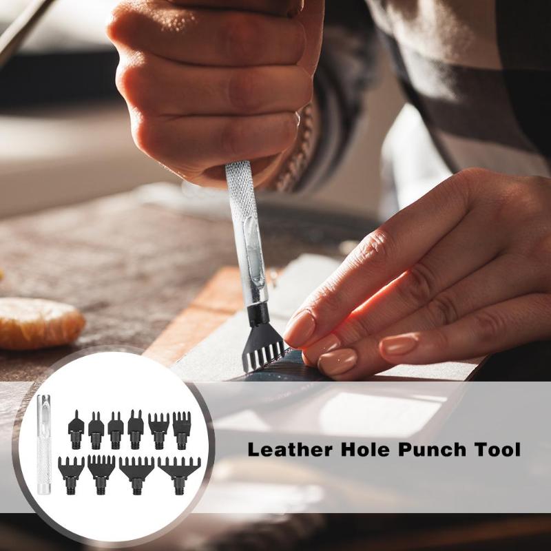 10 Pçs/set Aço Couro Oco Soco Ferramentas De Couro Cinto Buraco Ferramentas de Perfuração 1 + 2 + 4 + 6 Prong para Couro Craft