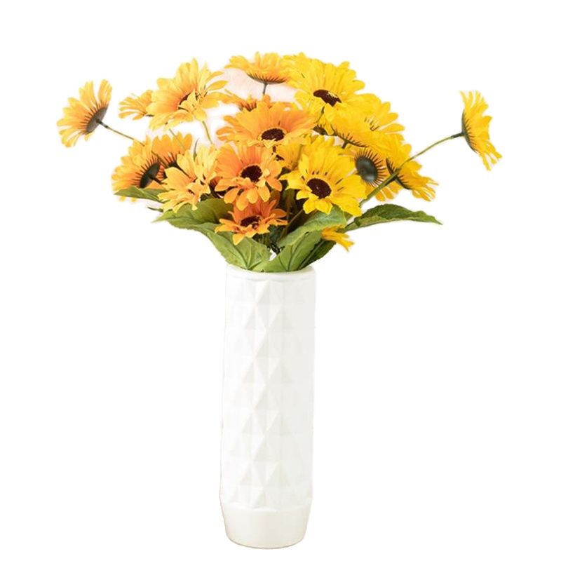 Een Nep Single Stem Zonnebloem (5 Heads/Stuk) 21 "Lengte Simulatie Geel/Oranje Chrysant Voor Bruiloft Centerpieces