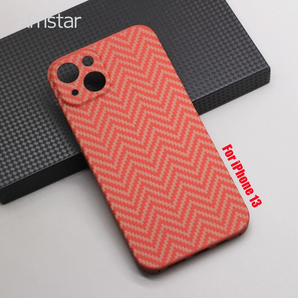 Amstar Orange-rot carbonfaser-handyhülle für iphone 13 Profi max, ultradünne linsenabdeckung aus aramidfaser, iphone 13 Profi handyhülle
