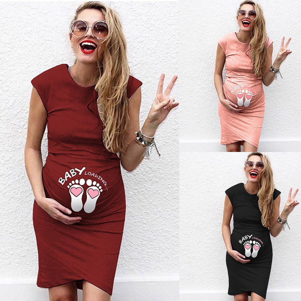 Print Moederschap Zwangerschap Jurk Zomer Korte Mouw Zwangere Verpleging Moederschap Jurk Effen Kleding Voor Zwangere Vrouwen Vestido