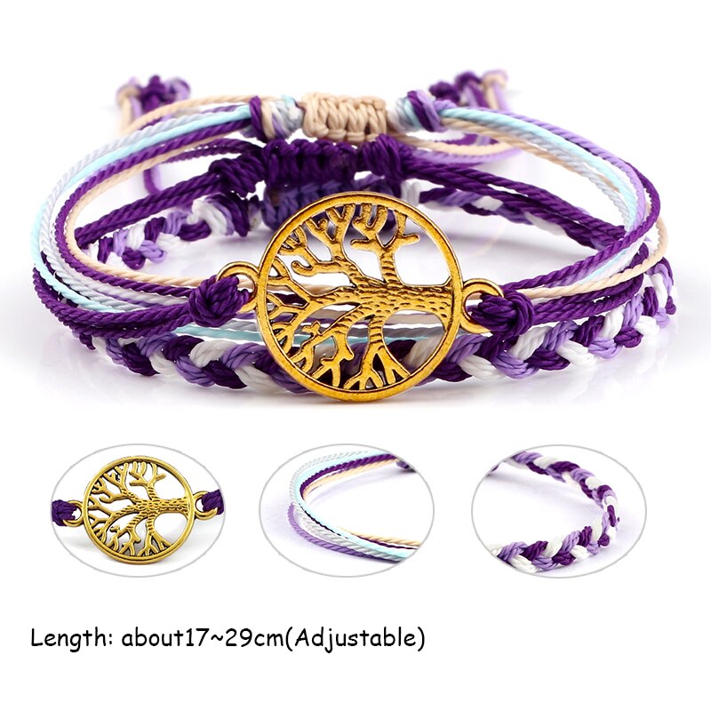 impostato di braccialetti intrecciati regolabili corda viola filo corda albero della vita simbolo OM braccialetto di amicizia per donna uomo gioielli fatti a mano