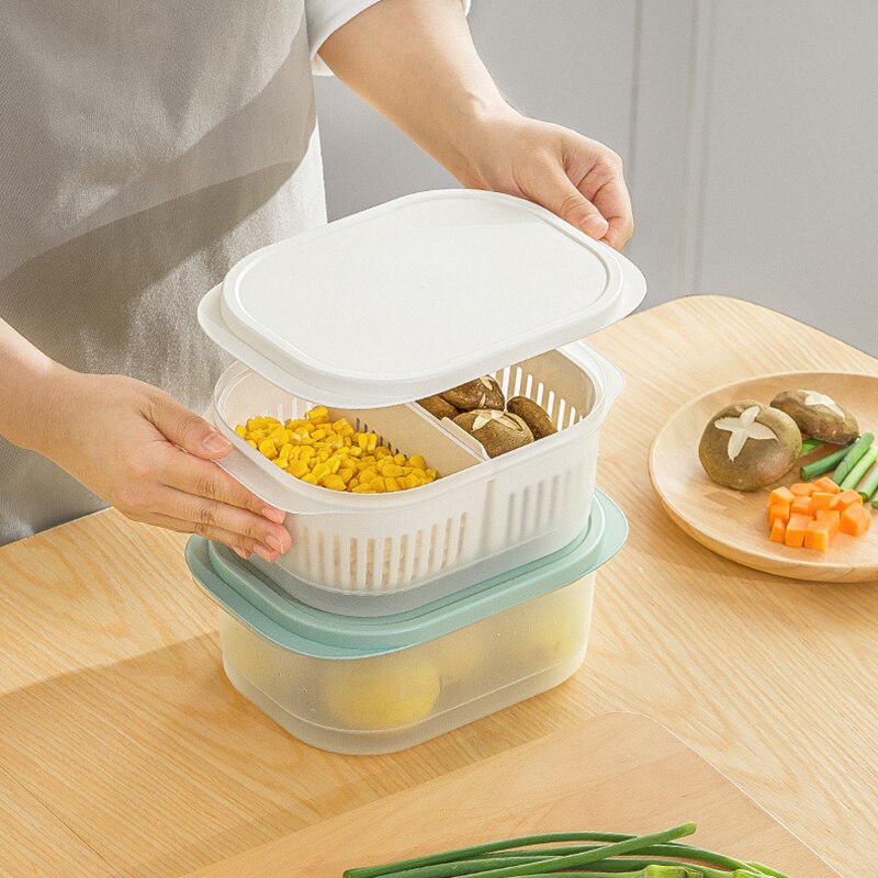 PP Refrigerator Food Storage Containers with Lid Kitchen Separate Freezer Seal Bin for Vegetable Fruit Meat Fresh Box Organizer