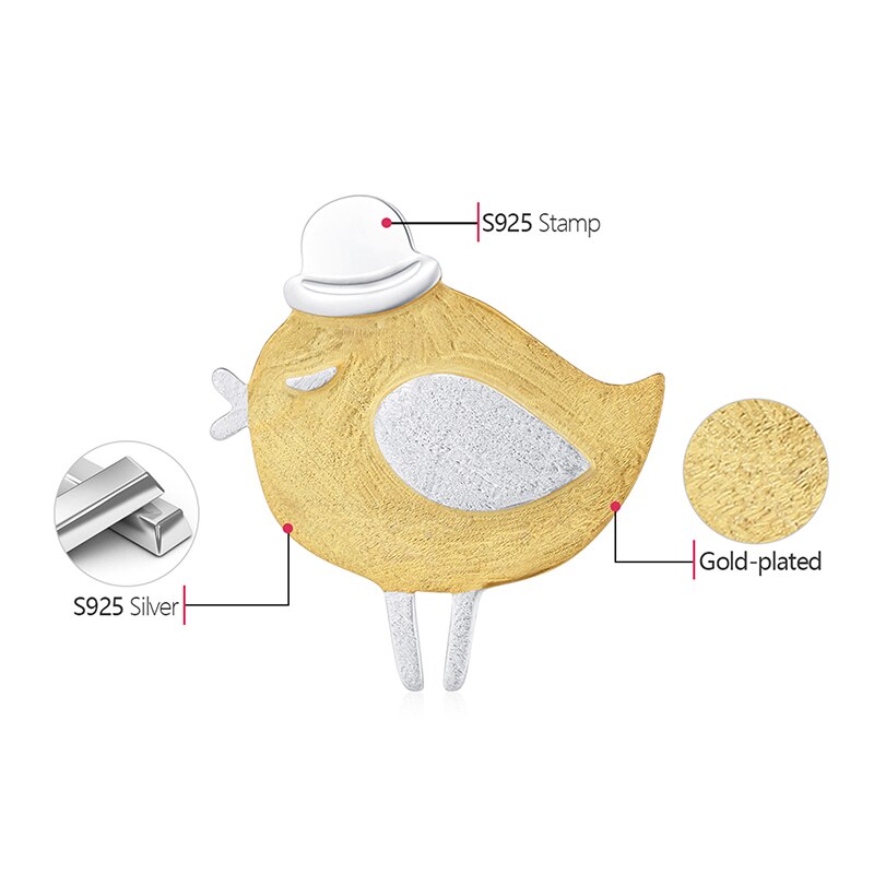 loto divertimento vero 925 sterlina d'argento naturale fatto a mano bene gioielleria amabile signore uccello design spille spillo Broche per donne