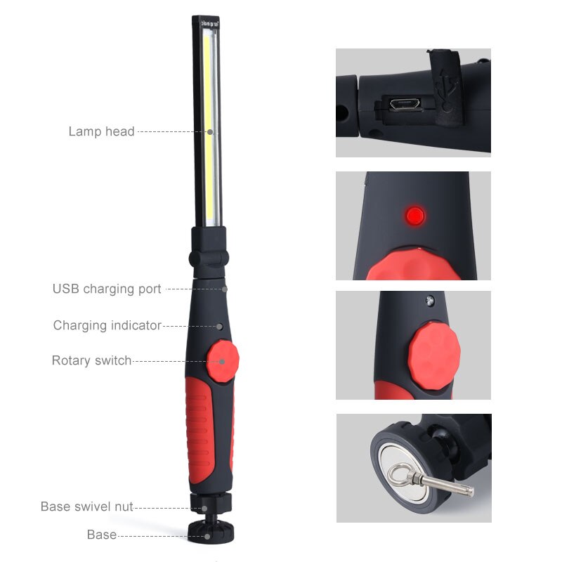 Lampe de poche pliante à Led pour le travail, bande Rechargeable, lumière d&#39;inspection magnétique, atelier de réparation de voiture, éclairage de torche, 1/3/6 paquets
