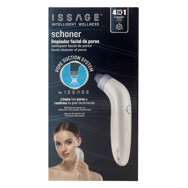 ISSAGE INTELLIGENT - Limpiador de Poros Schoner, Puntos Negros y Espinillas Electrónico con 4 Cabezales y 3 Velocidades