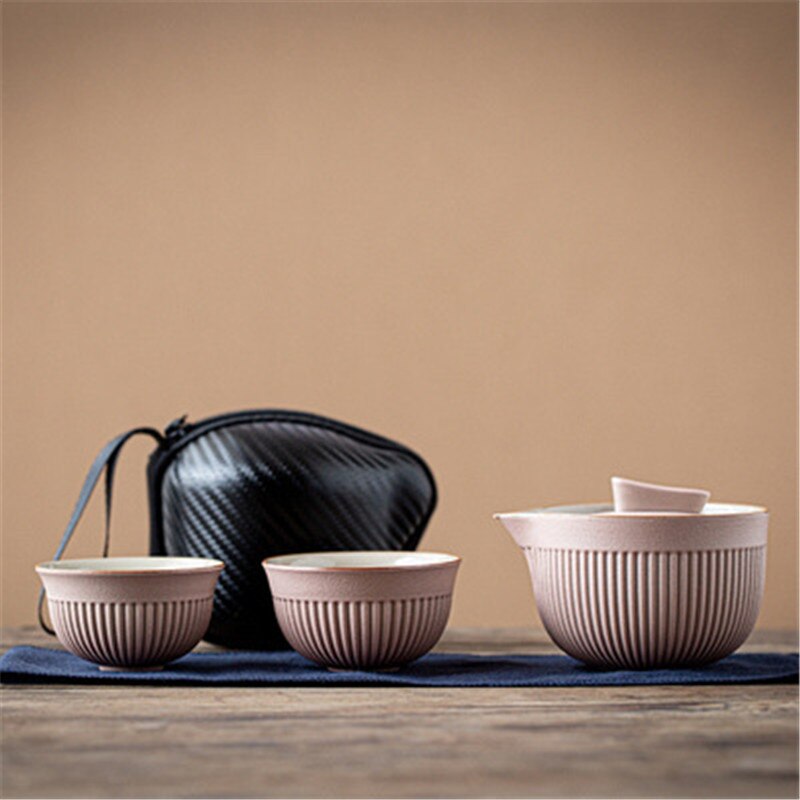 Portable Travel Tea Set Ceramic Teapot Kettle Quik Pots One Pot And Two Cups Teaware Chinese Drink Teapots Tea Cup Friends: Pink