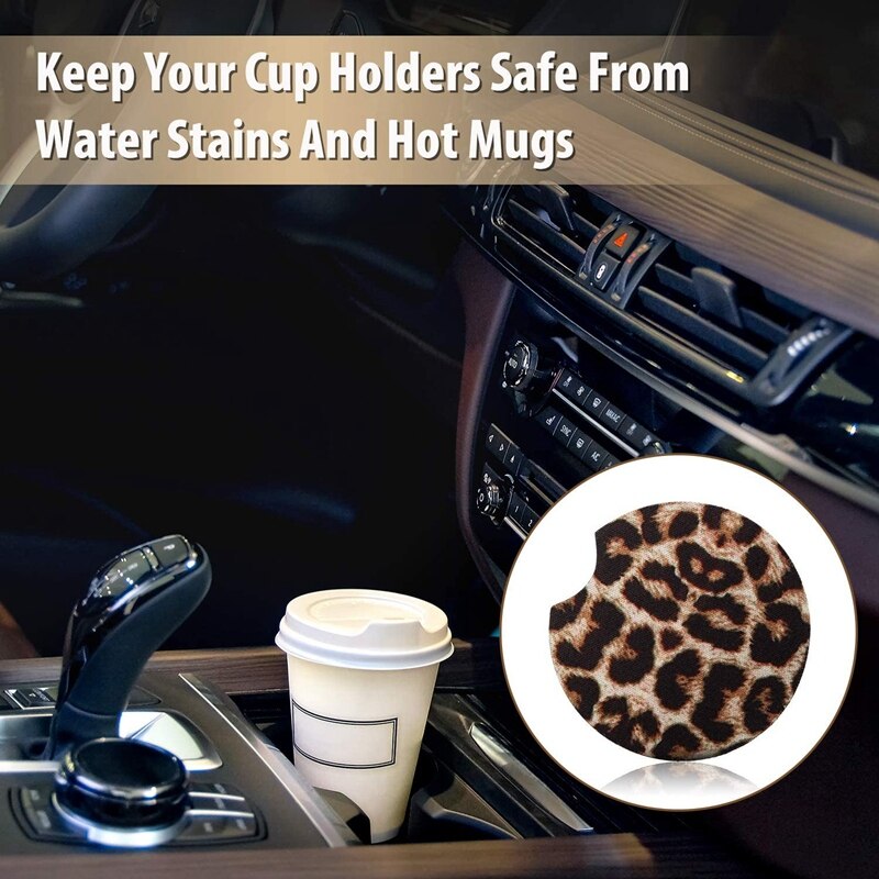 4 stk 2.56in leopard bilunderstøtter til drikkevarer bil kop pad mat til stue køkken kontor for at beskytte bil og møbler