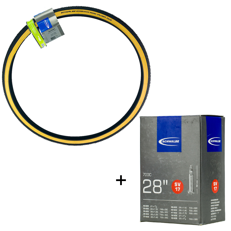 ROAD CRUISER Bicycle Tire 28x1.4 37-622 700x35C Black Yellow Side Bike Wired Tyre Cycling Replacements: 28x1.4 tire and SV17