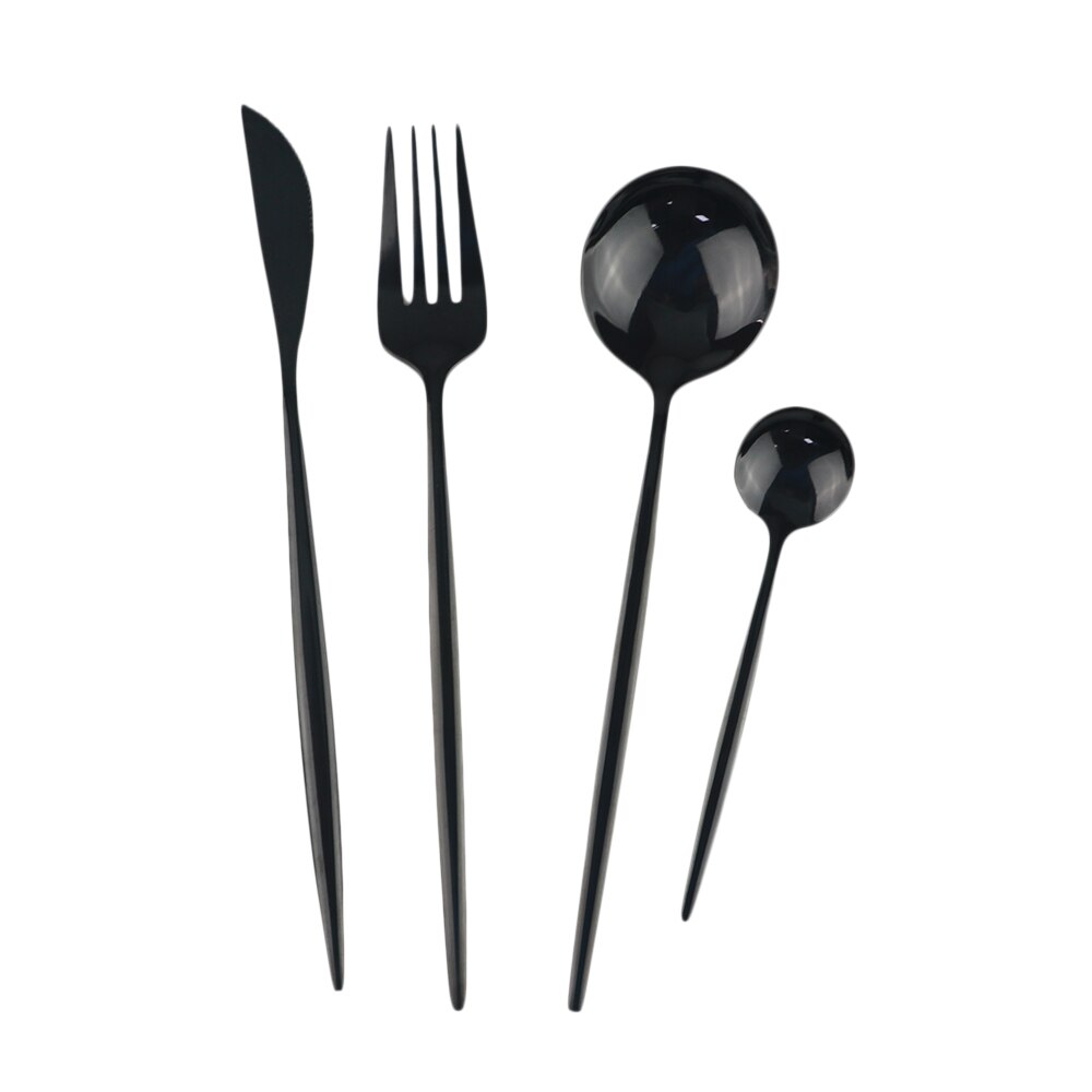 Ensemble de 24 couverts en acier inoxydable, couverts noirs, cuillère, fourchette 304 couteau, couverts occidentaux pour mariage, sécurité lave-vaisselle
