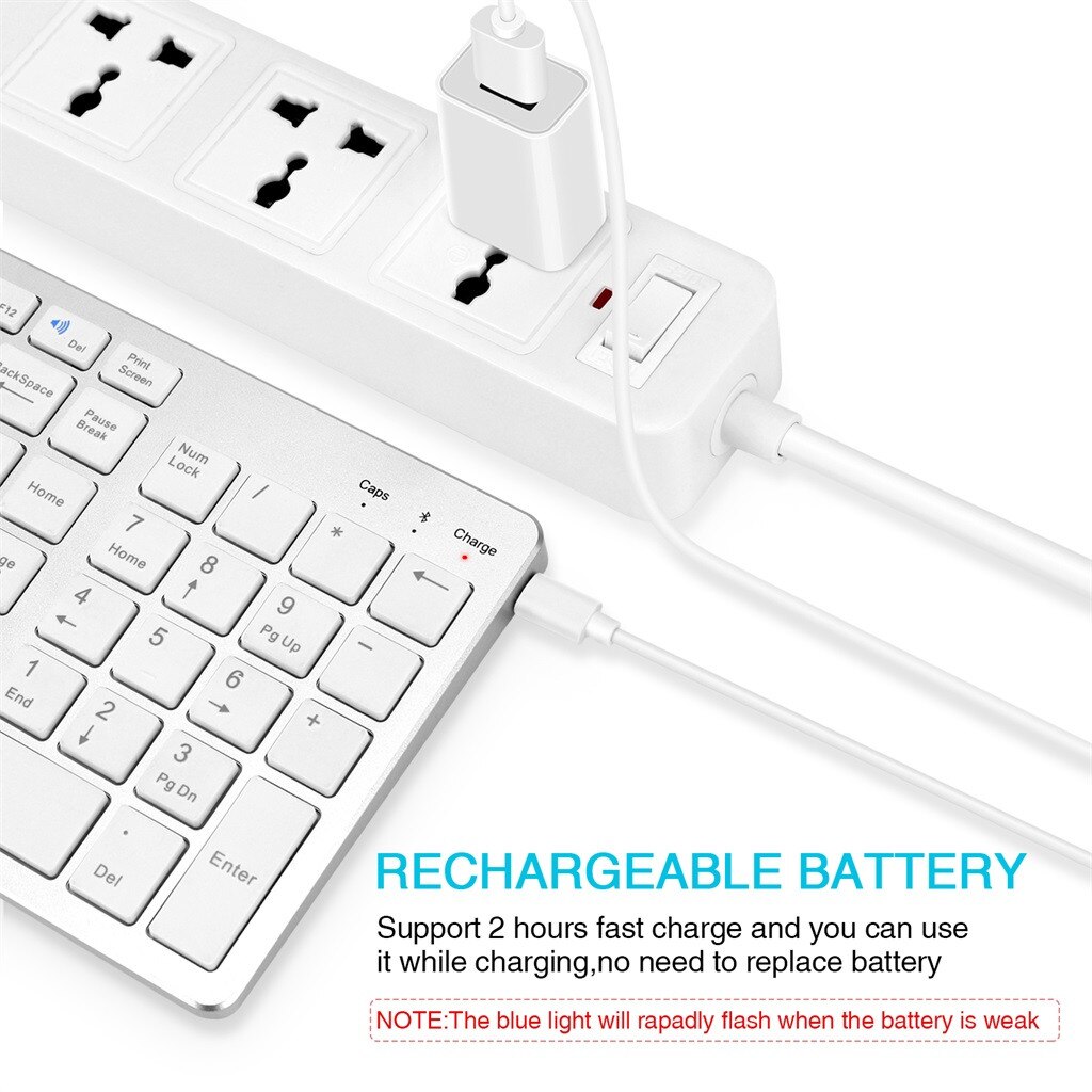 Bluetooth Keyboard Rechargeable Portable BT Wireless Keyboard with Number Pad for Laptop PC Tablet Windows IOS Android