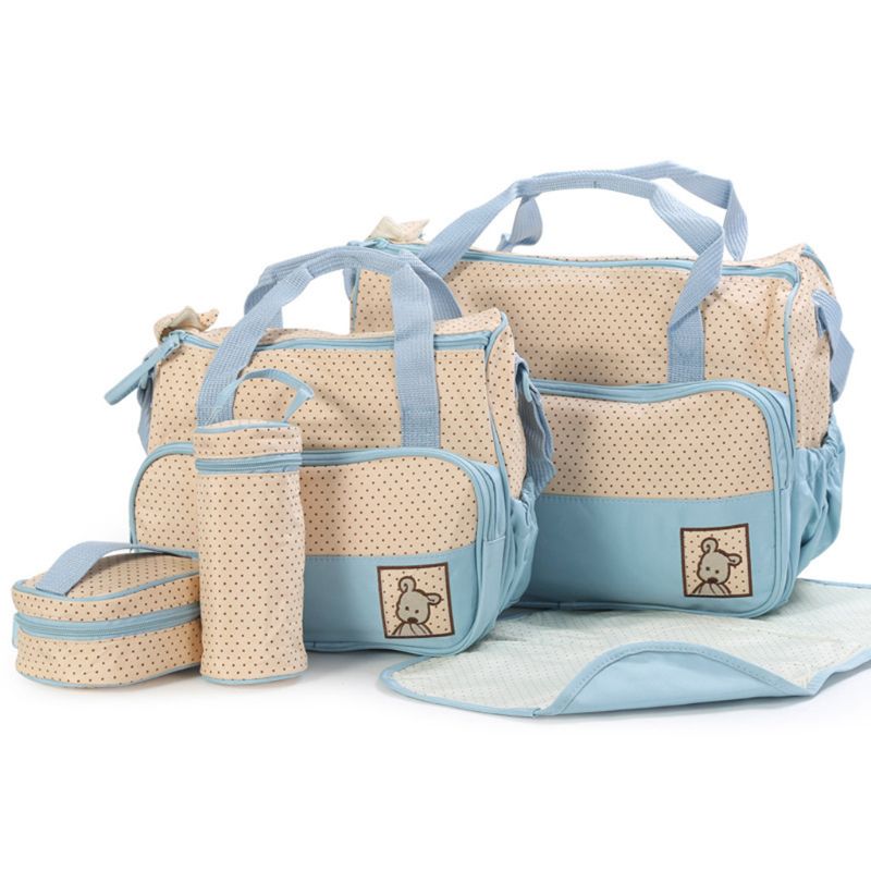 Baby Changing Diaper Bag Portable Nappy Basket Storage 5 Pcs Multifunctional Set Maternity Mummy Handbag Bottle Holder: 9FF1001434-LB